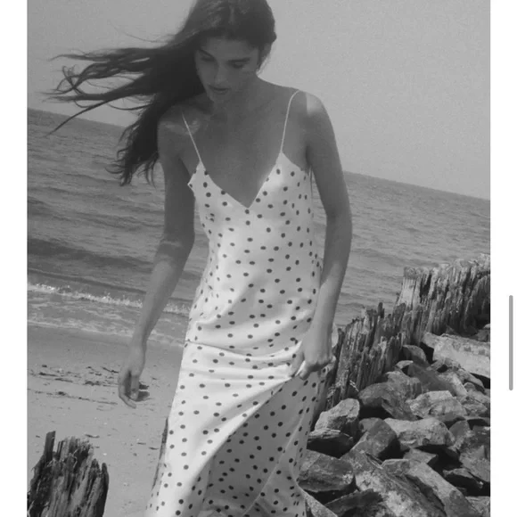 Zara White and Brown Polka Dot Midi Dress - Picture 13 of 15